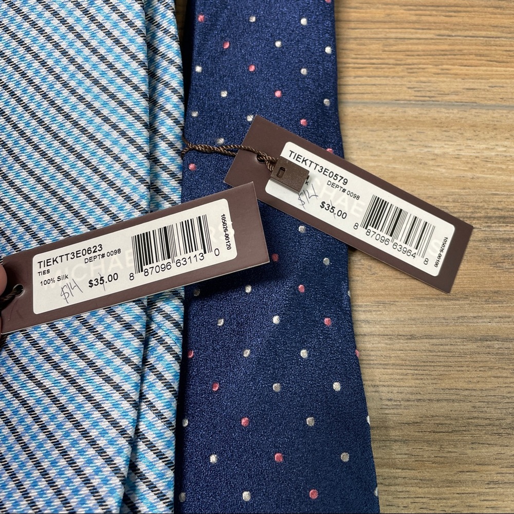Michael Kors Blue Silk Neck Ties Plaid Polka Dot - Picture 4 of 9